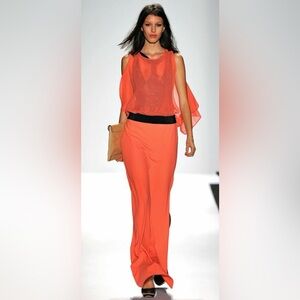bcbgmaxazria runway coral dress with black waistband